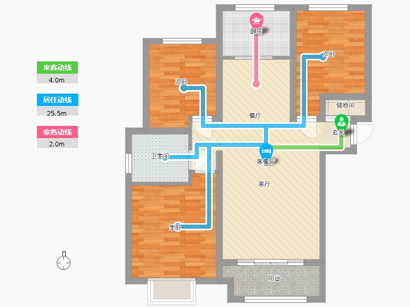 新鼎华府3室2厅1卫1厨120.00㎡动线图