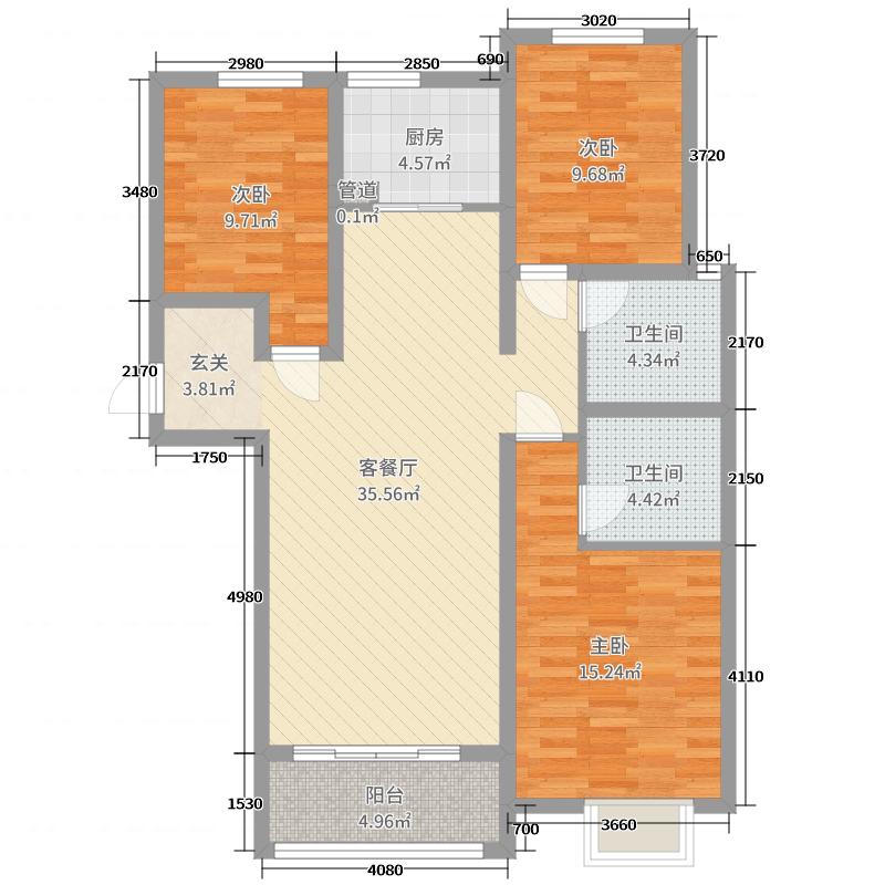 新鼎华府3室2厅2卫1厨126㎡户型图