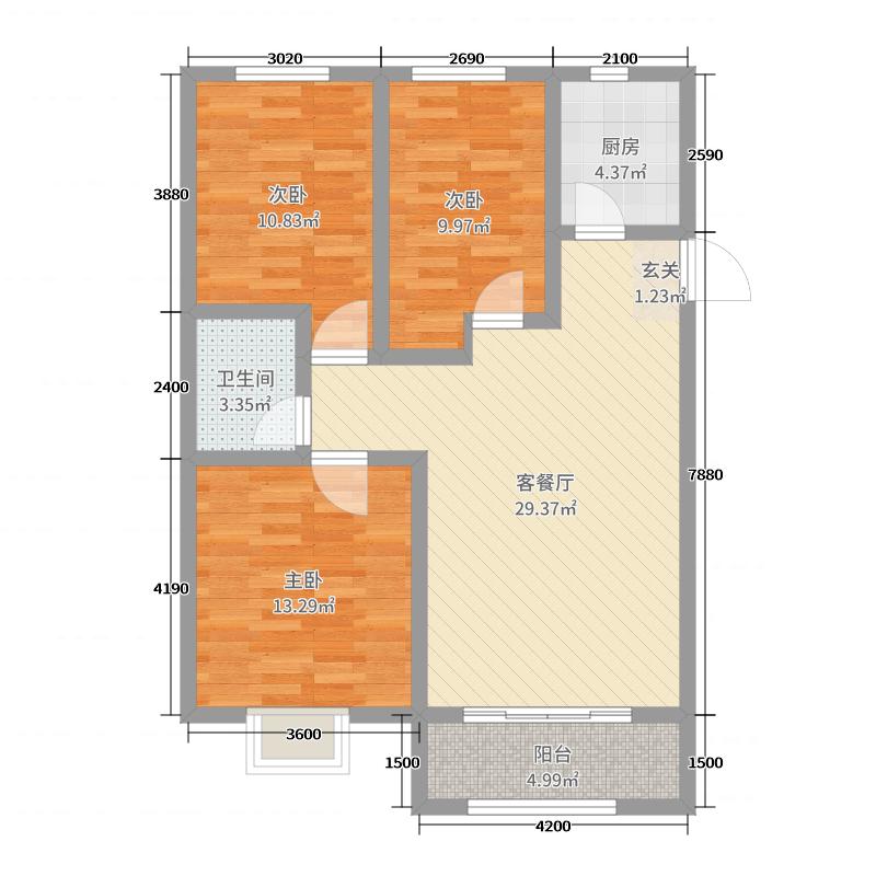 汉嘉海语城3室2厅1卫1厨106㎡户型图