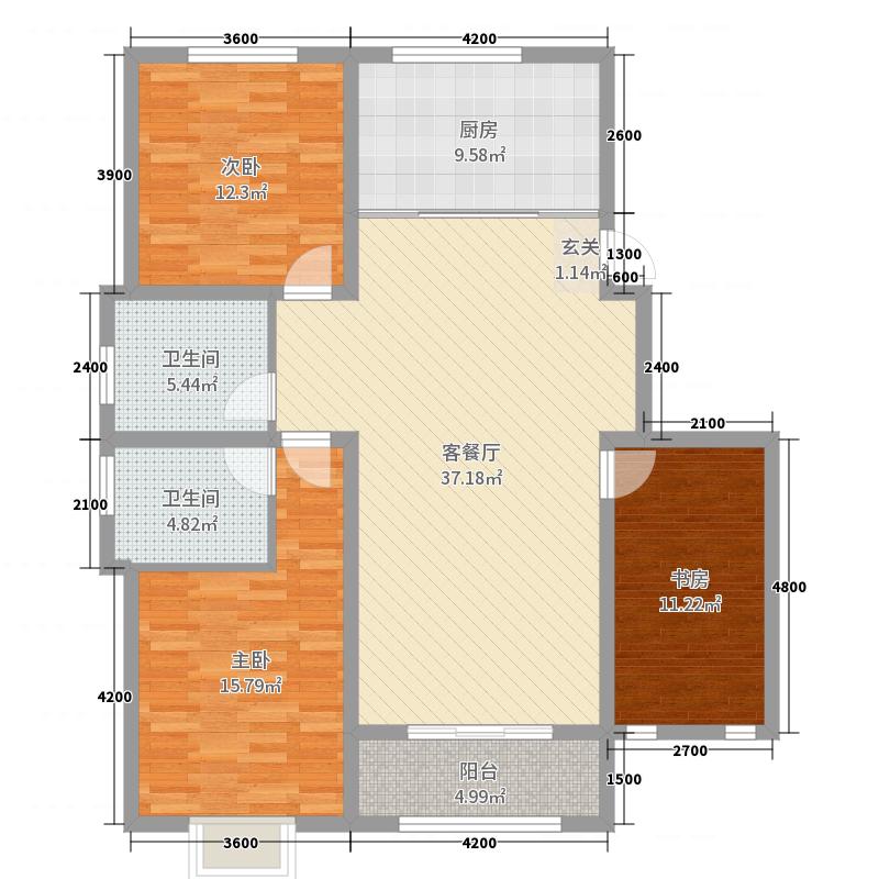 汉嘉海语城3室2厅2卫1厨135㎡户型图