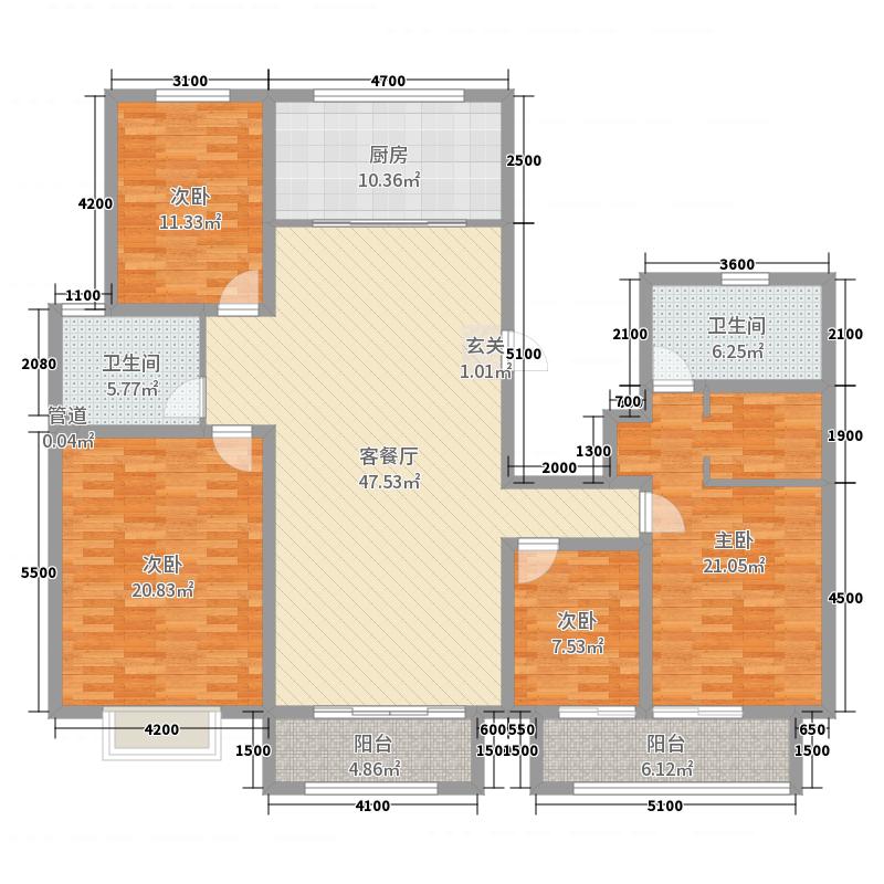 汉嘉海语城4室2厅2卫1厨206㎡户型图