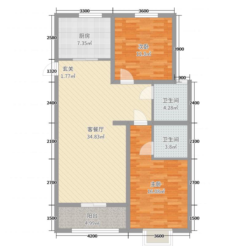 汉嘉海语城2室2厅2卫1厨112㎡户型图