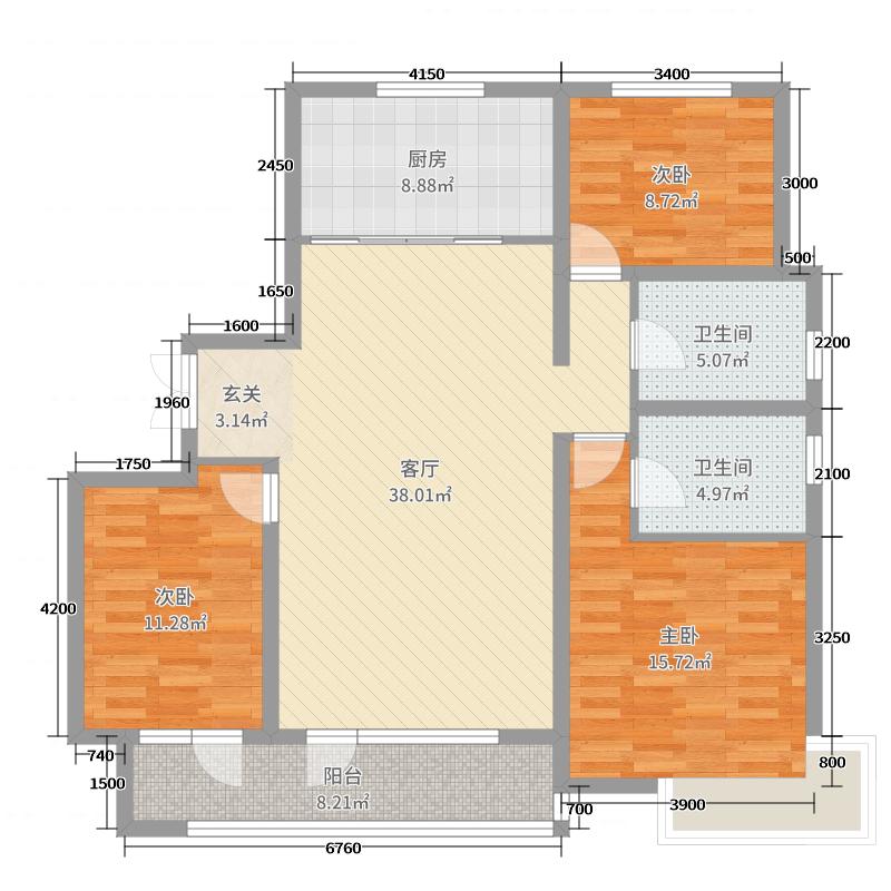 赫石府3室2厅2卫1厨134㎡户型图