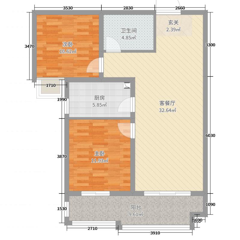 赫石府2室2厅1卫1厨94㎡户型图