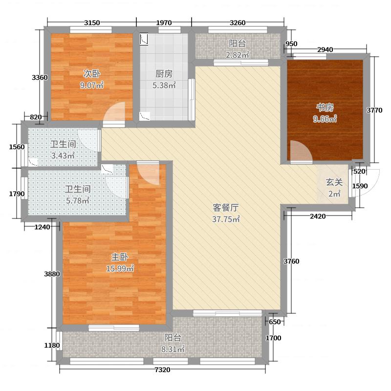 赫石府3室2厅2卫1厨123㎡户型图