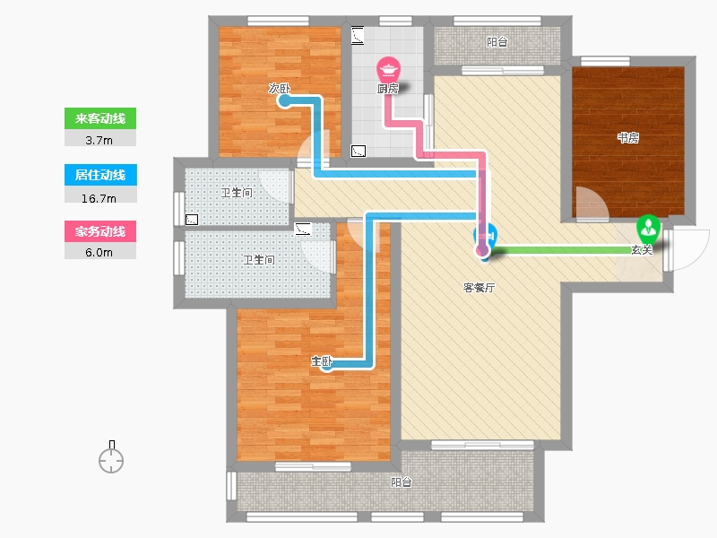 赫石府3室2厅2卫1厨123.00㎡动线图