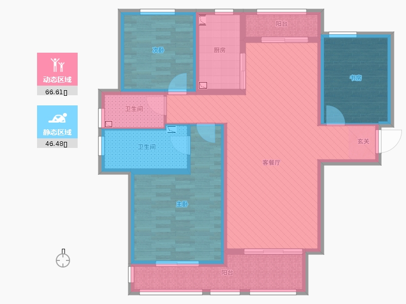 赫石府3室2厅2卫1厨123.00㎡动静分区图