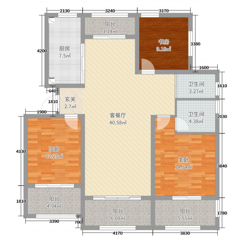 赫石府3室2厅2卫1厨139㎡户型图