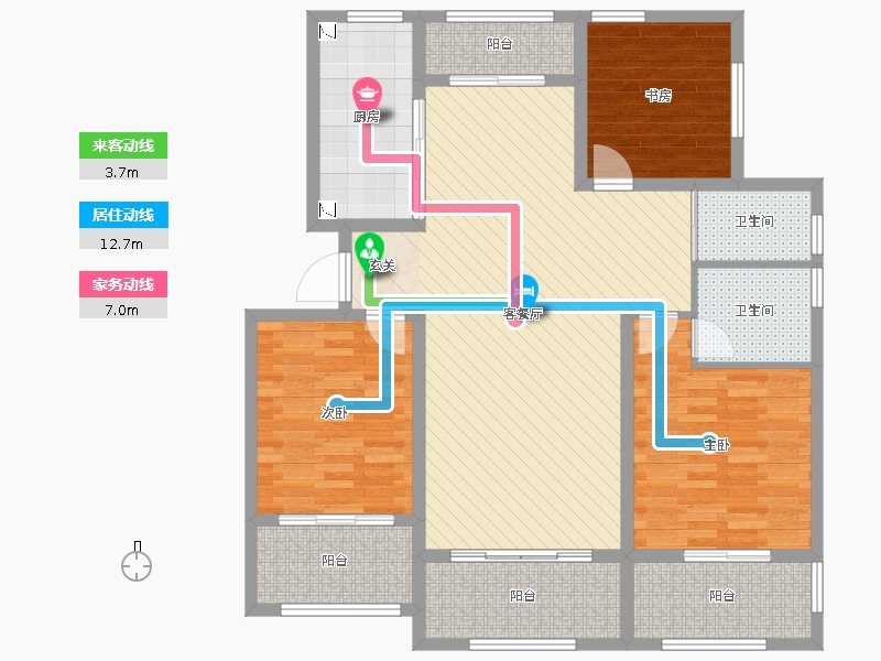 赫石府3室2厅2卫1厨139.00㎡动线图