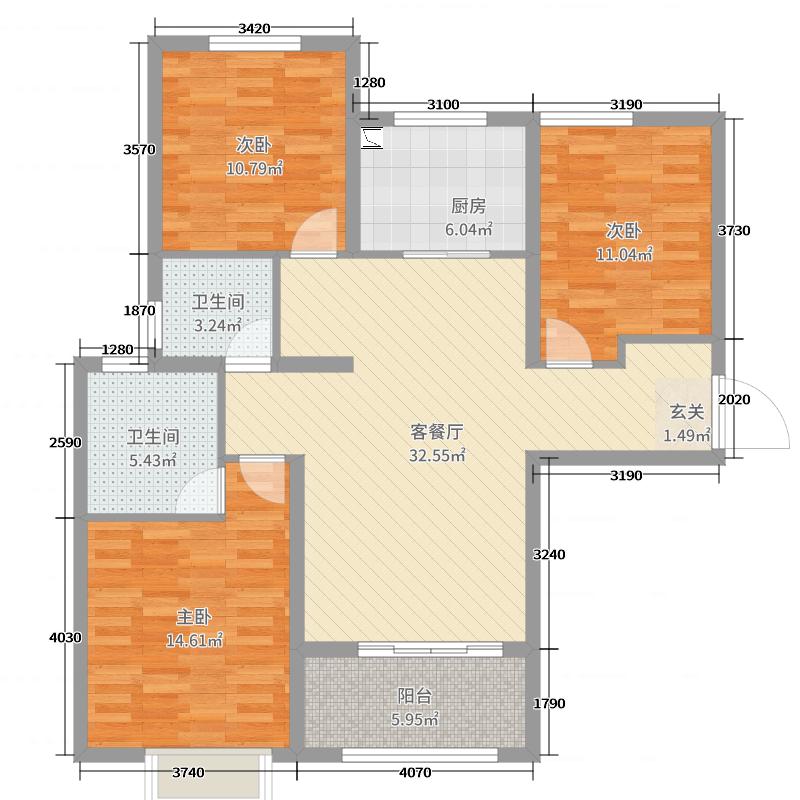 赫石府3室2厅2卫1厨113㎡户型图