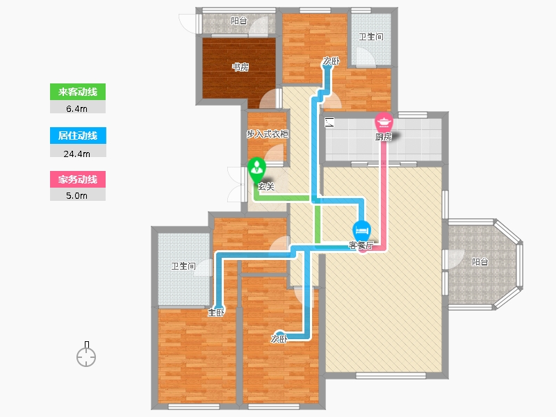 天山九峯4室2厅2卫1厨168.00㎡动线图