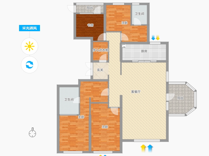 天山九峯4室2厅2卫1厨168.00㎡采光通风图