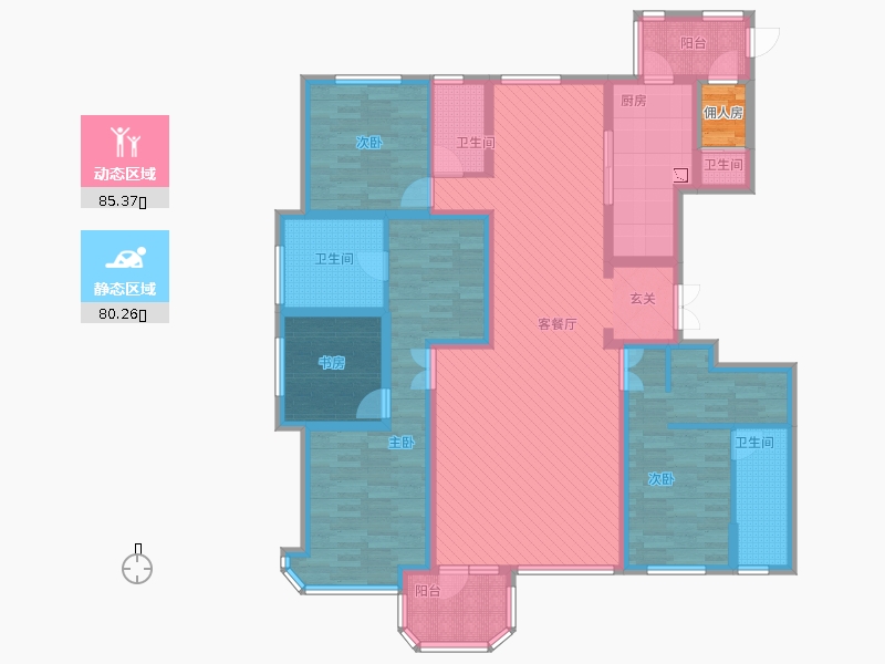 天山九峯4室2厅4卫1厨210.00㎡动静分区图