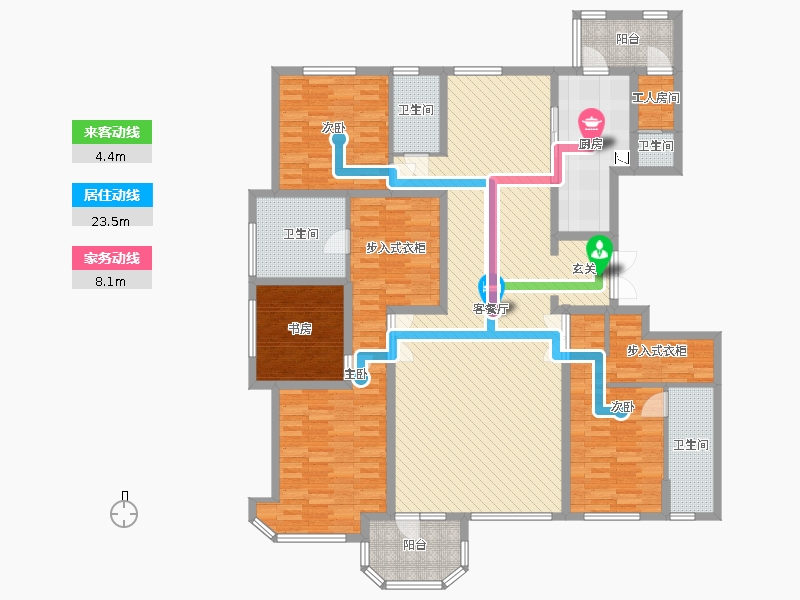 天山九峯4室2厅4卫1厨213.00㎡动线图