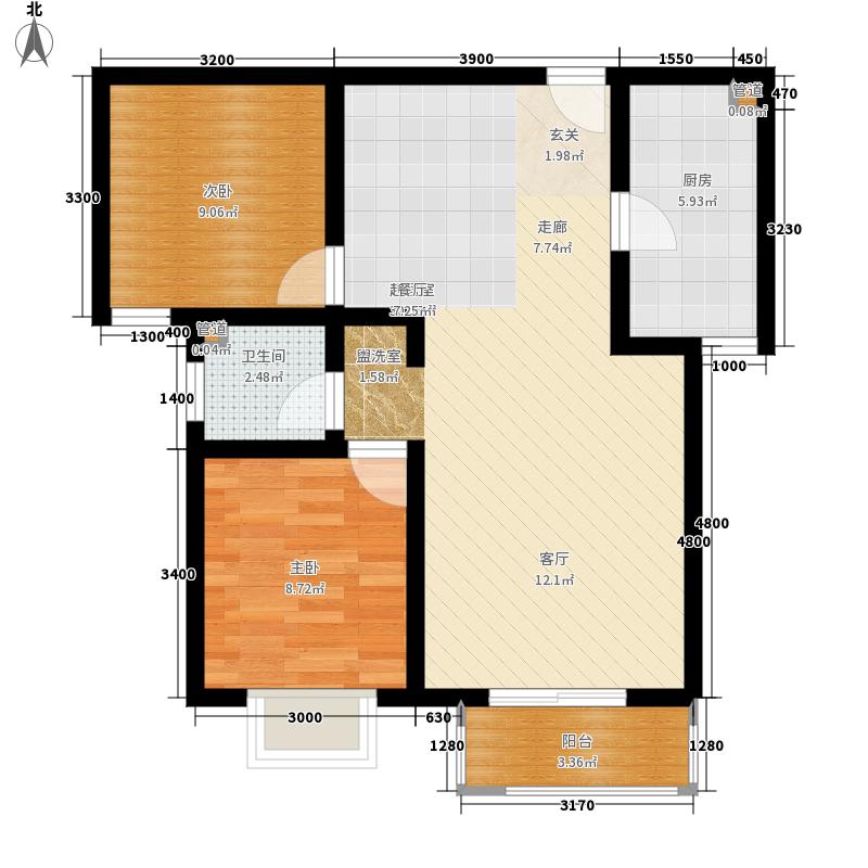 弘石湾2室2厅1卫1厨87㎡户型图