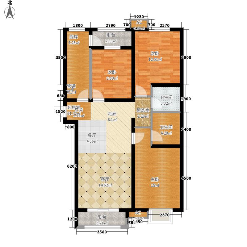 弘石湾3室2厅2卫1厨131.00㎡户型图