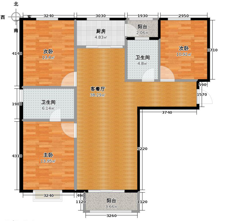 弘石湾3室2厅2卫1厨138㎡户型图