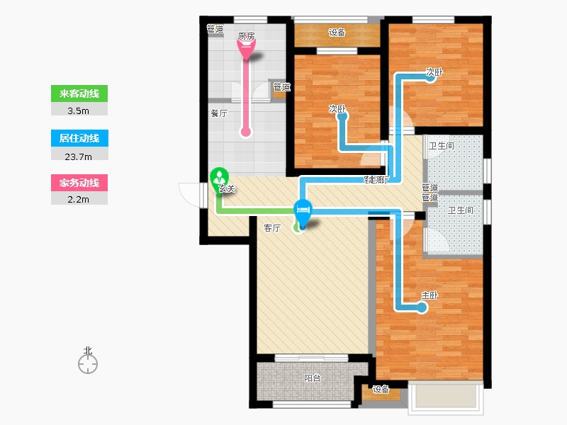 天下锦程3室1厅2卫1厨123.00㎡动静线图