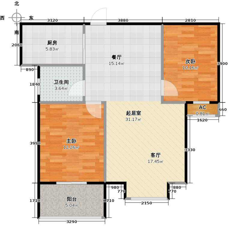 润德天悦城2室2厅1卫1厨93㎡户型图