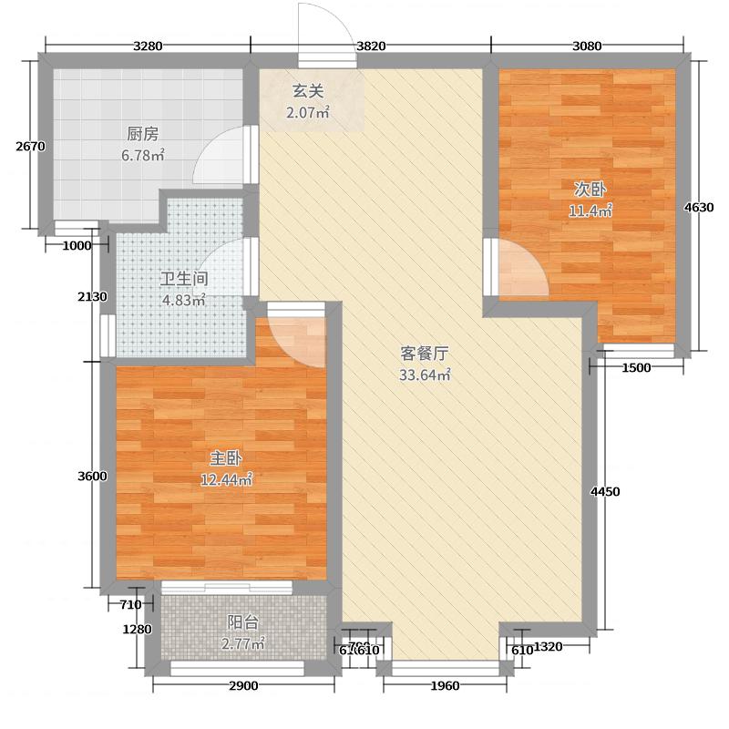 润德天悦城3室2厅1卫1厨94㎡户型图