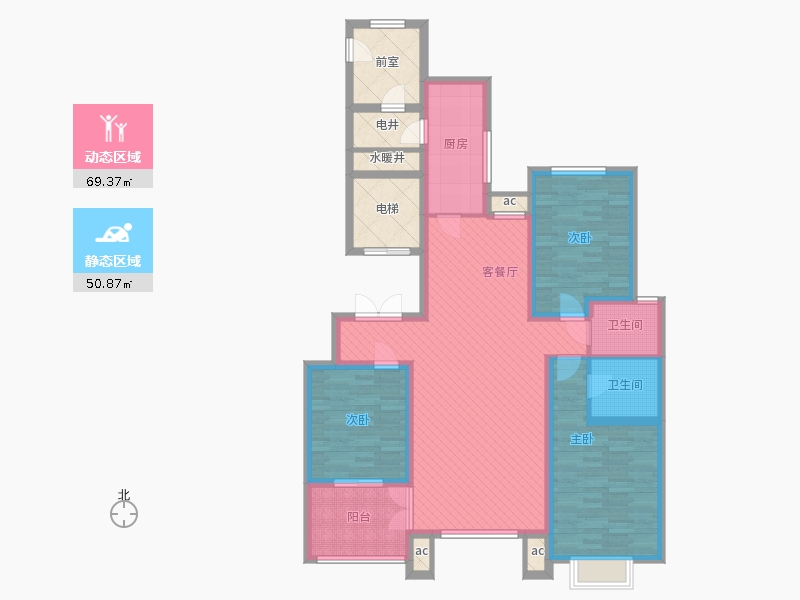 盛世御城3室1厅2卫1厨165㎡动静分区图