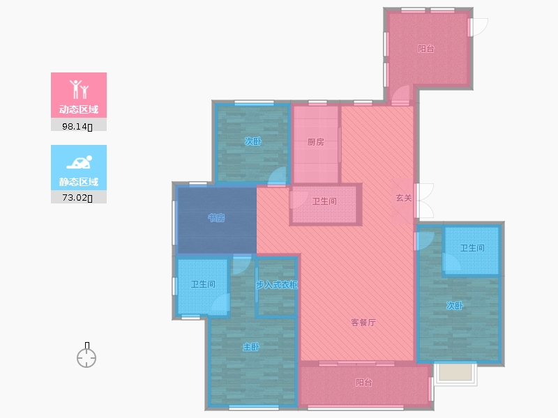 荣盛华府3室2厅3卫1厨177㎡动静分区图