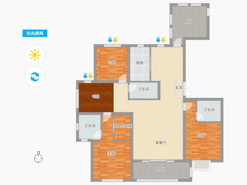 荣盛华府3室2厅3卫1厨185㎡采光通风图