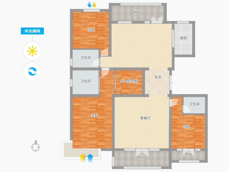 荣盛华府3室2厅3卫1厨200㎡采光通风图