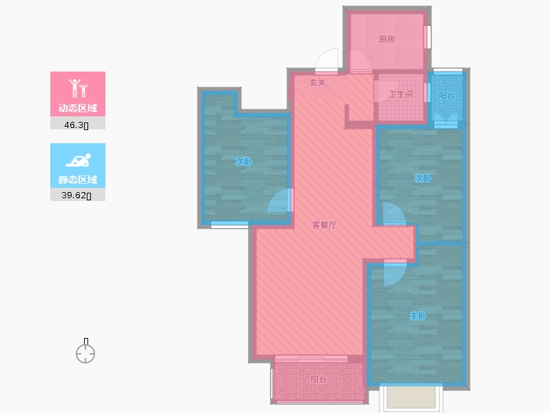 润德天悦城3室2厅1卫1厨106㎡动静分区图