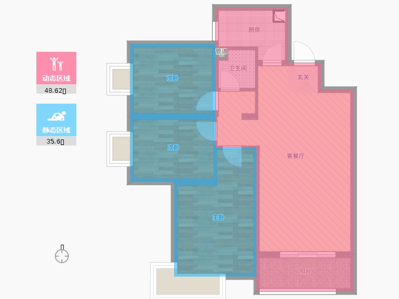 润德天悦城3室2厅1卫1厨107㎡动静分区图