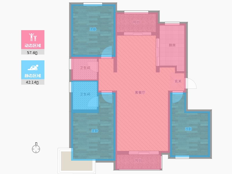 润德天悦城3室2厅2卫1厨128㎡动静分区图