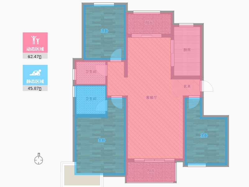 润德天悦城3室2厅2卫1厨131㎡动静分区图