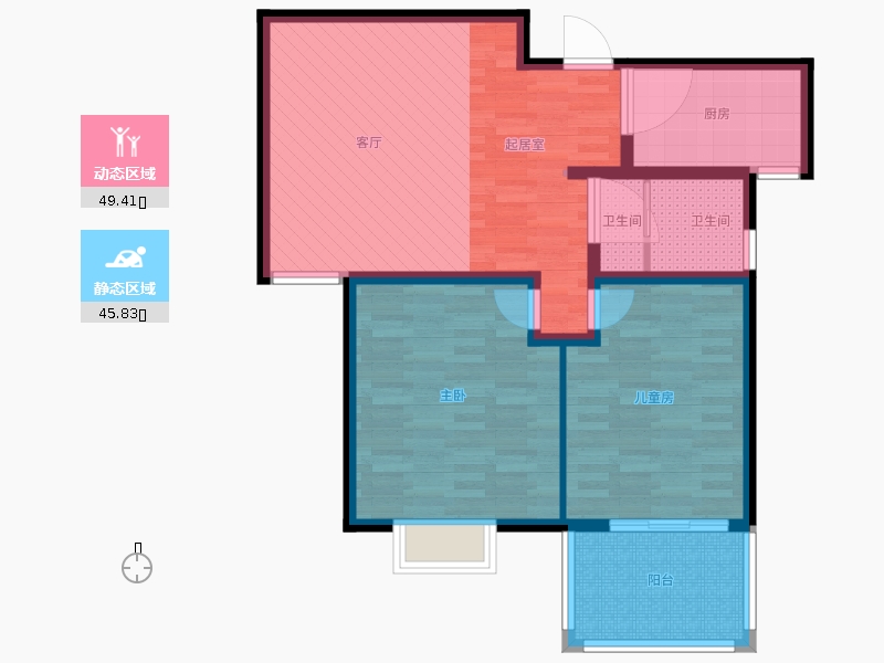 卓升尚郡2室1厅1卫1厨119㎡动静分区图