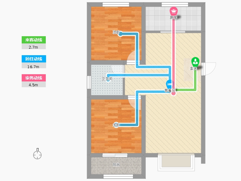 中山尚城2室2厅1卫1厨96㎡动线图