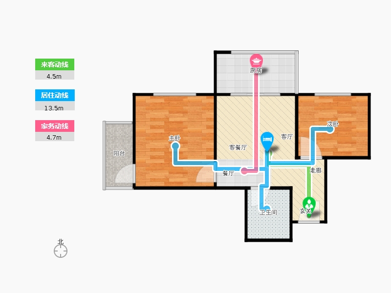 鑫界9号院2室1厅1卫1厨70㎡动线图