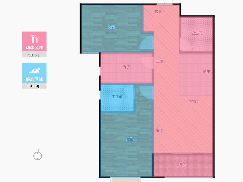 鑫界9号院2室1厅2卫1厨100㎡动静分区图