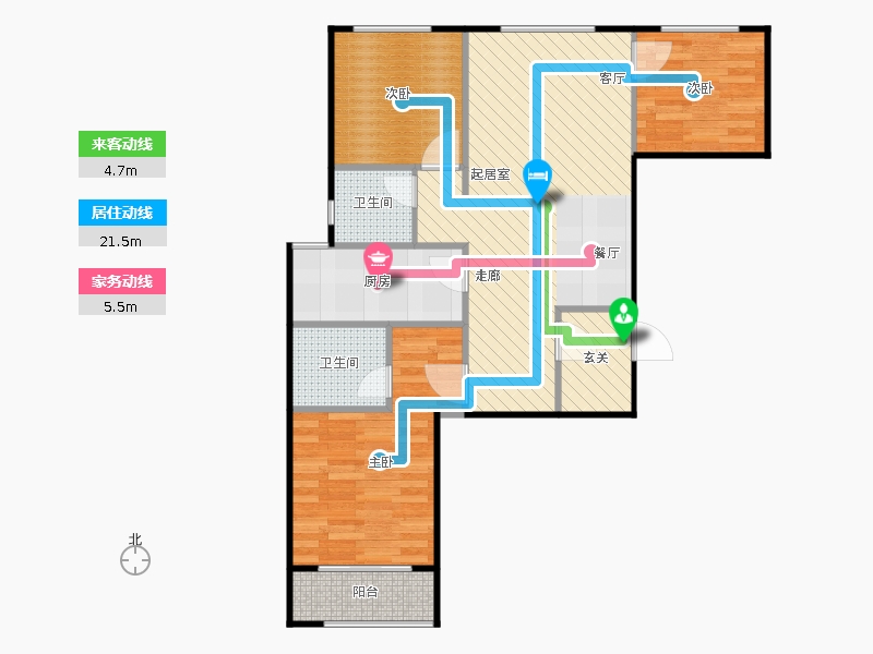 鑫界9号院3室0厅2卫1厨103㎡动线图