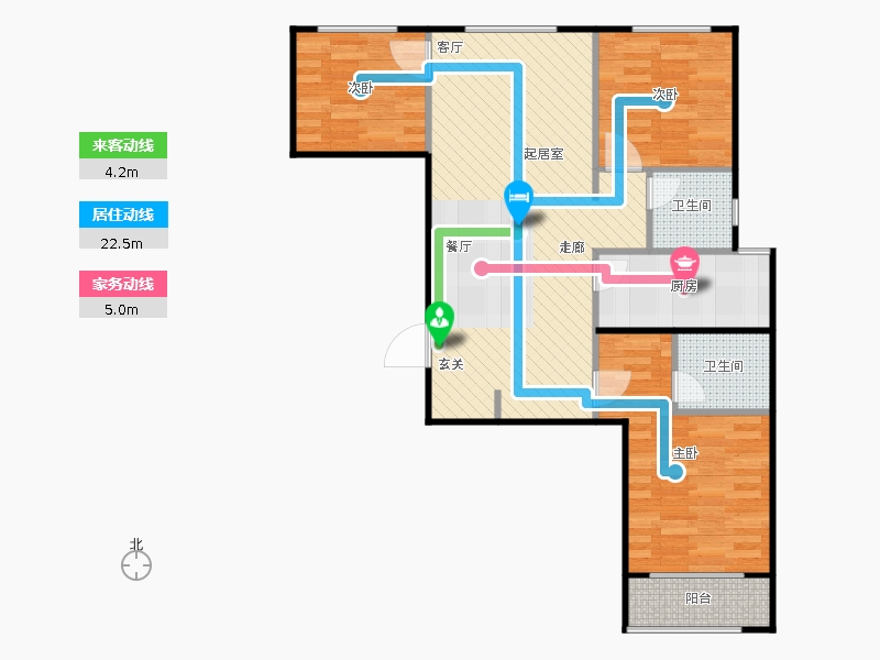 鑫界9号院3室1厅2卫1厨108㎡动线图