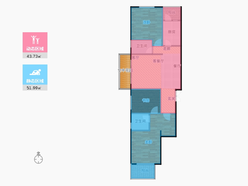 鑫界9号院3室1厅2卫1厨115㎡动静分区图