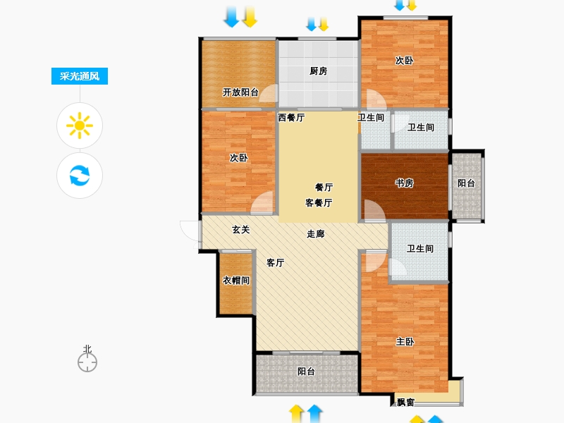 鑫界9号院4室1厅2卫1厨160㎡采光通风图