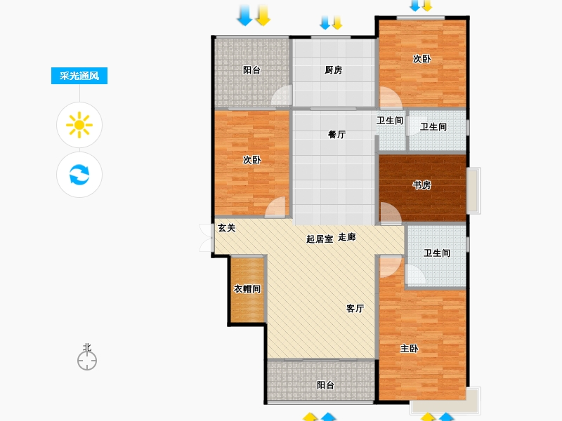 鑫界9号院4室2厅2卫1厨166㎡采光通风图