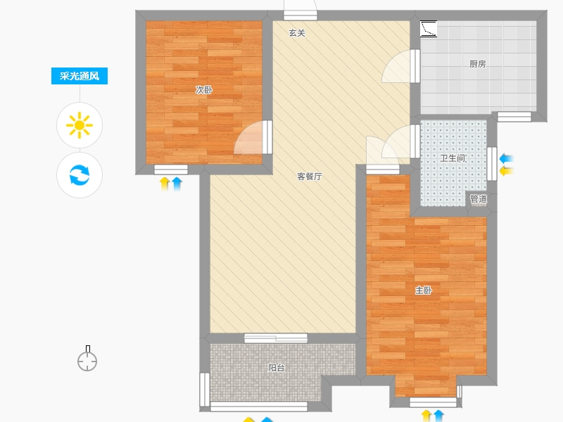 百岛绿城2室2厅1卫1厨90㎡采光通风图