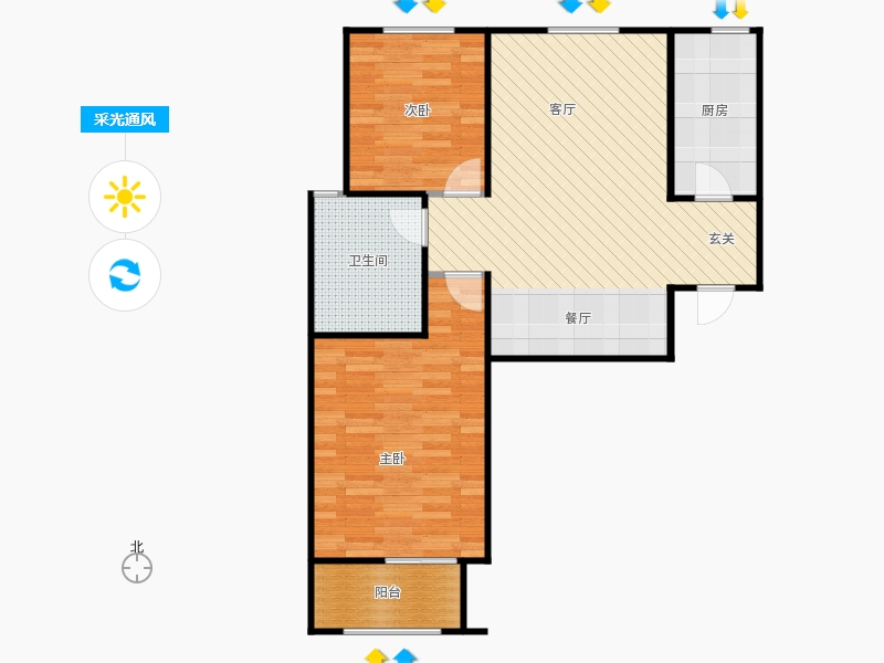 百岛绿城2室2厅1卫0厨103㎡采光通风图