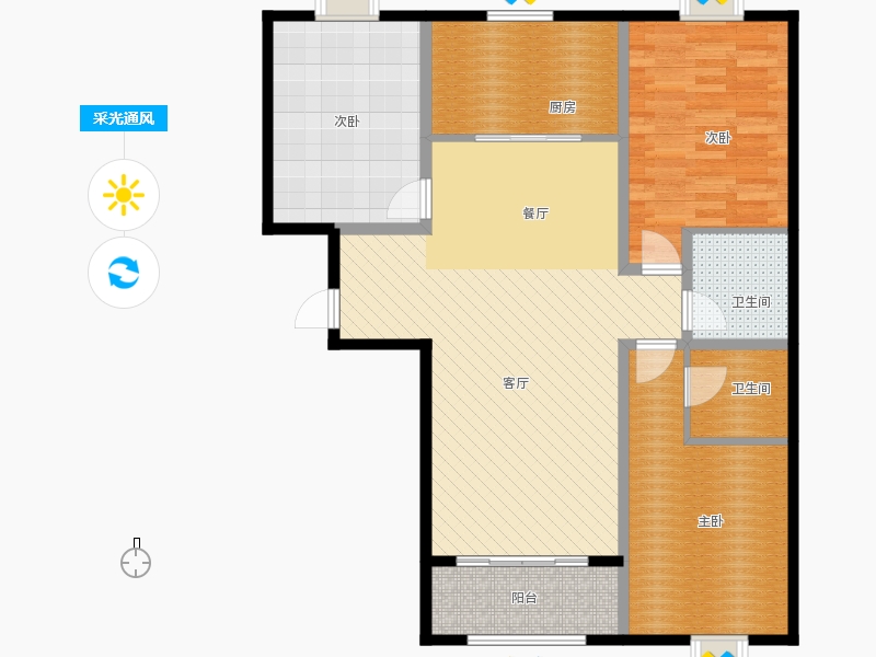 百岛绿城3室2厅2卫1厨131㎡采光通风图
