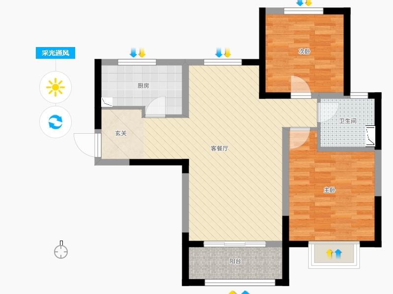 保利西悦春天2室2厅1卫1厨97㎡采光通风图