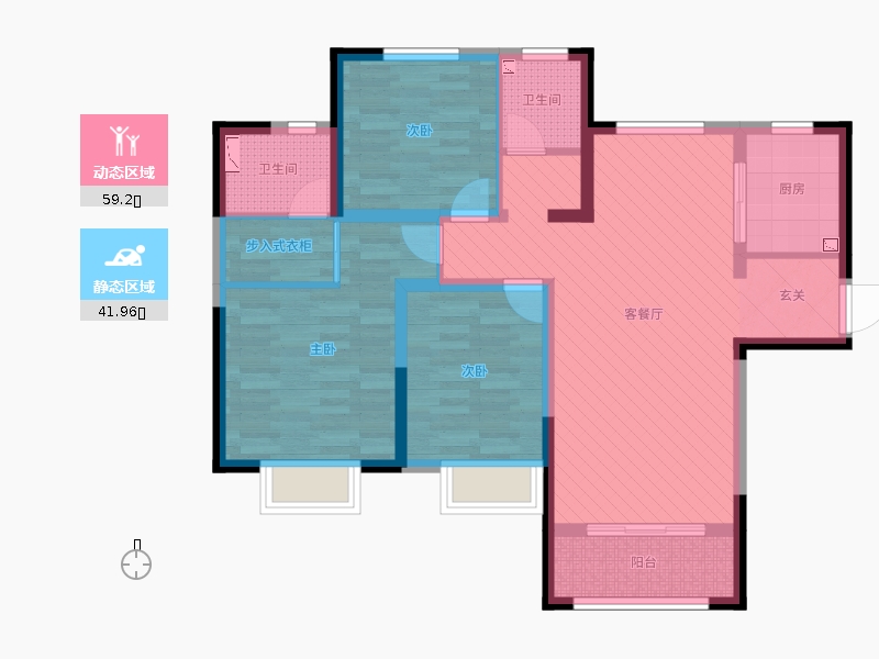 保利西悦春天3室2厅2卫1厨125㎡动静分区图