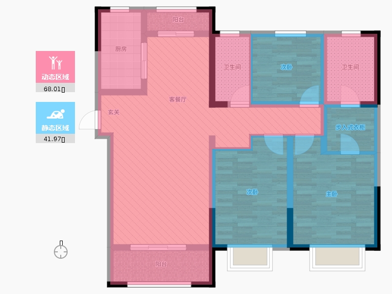 保利西悦春天3室2厅2卫1厨137㎡动静分区图