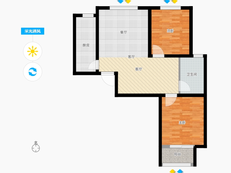 明瀚花香城2室1厅1卫1厨102㎡采光通风图