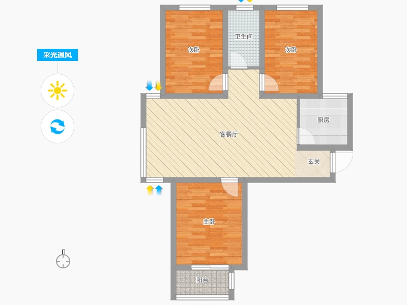 明瀚花香城3室2厅1卫1厨110㎡采光通风图