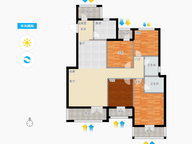 天下锦程4室3厅2卫1厨139㎡采光通风图